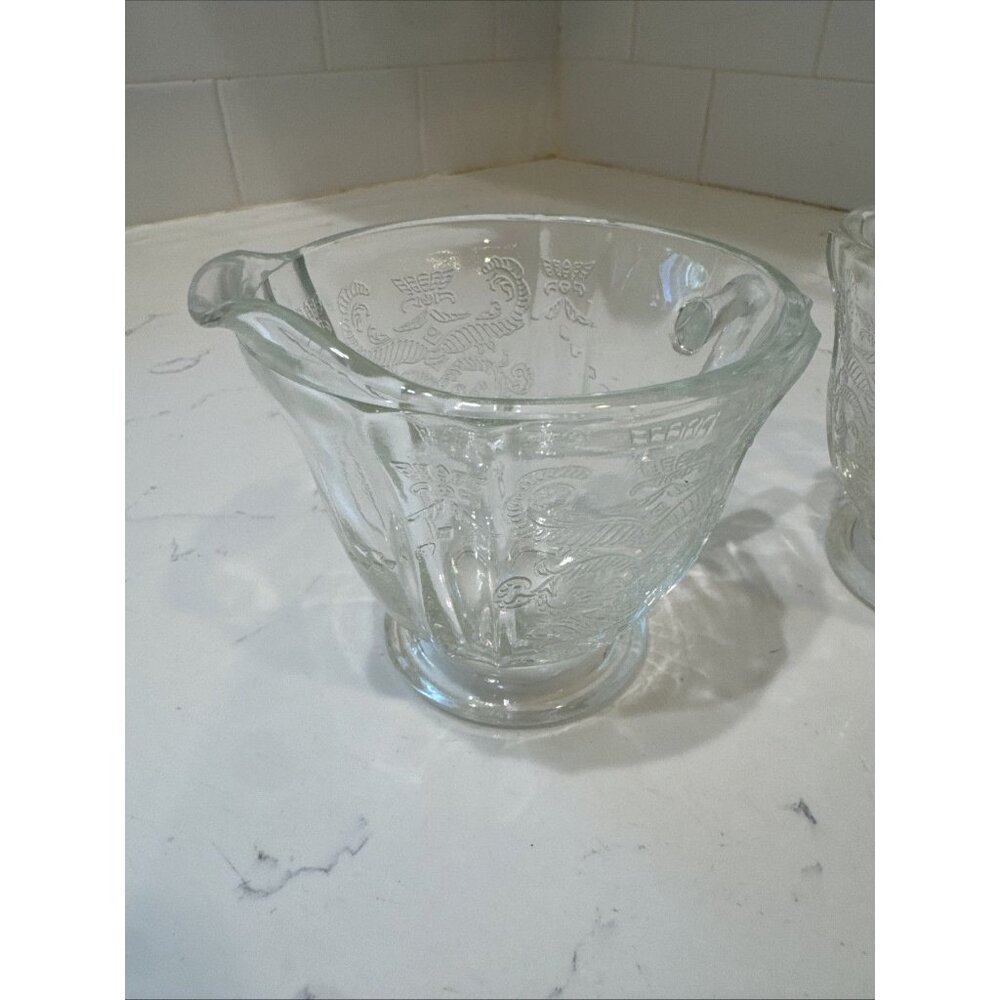 Madrid Clear Depression Glass Creamer & Sugar Federal Glass Company Vintage - Picture 9 of 15